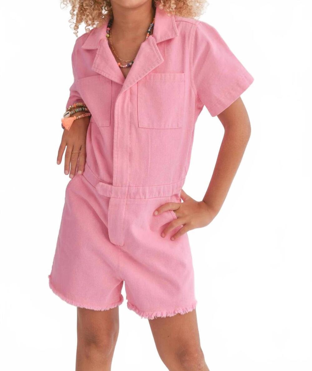 NEW SADIE & SAGE girls sweatpea romper in pink denim